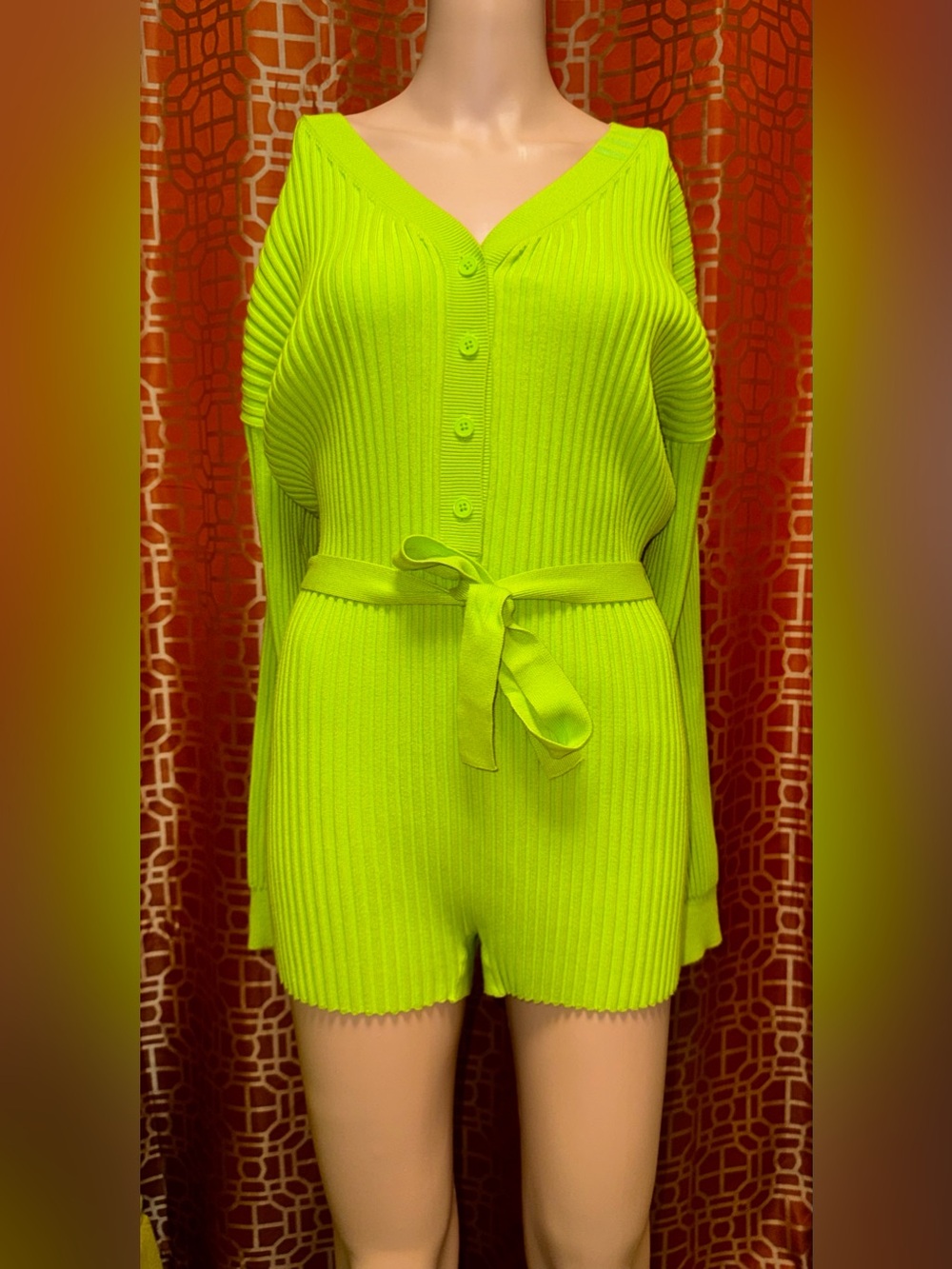 Adidas Ivy Park Halls of Ivy Solar Lime Ribbed Knit Romper Medium